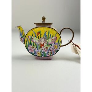 NOS Kelvin Chen Miniature Enamel Copper Decorative Teapot Garden Fairy